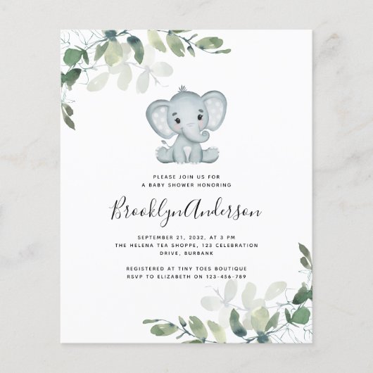 PAPIER Elephant Eucalyptus Baby shower Flyer (Voorkant)