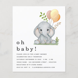 PAPIER Elephant Gender Neutraal Baby shower Uitnod Flyer