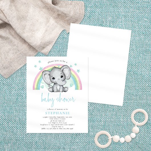 PAPIER Elephant Rainbow Blue Baby shower Flyer