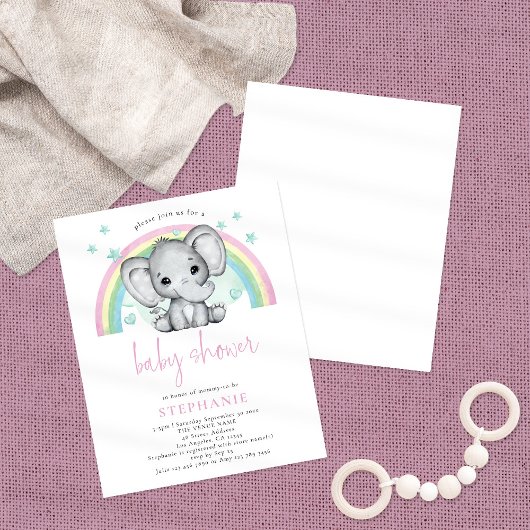PAPIER Elephant Rainbow Pink Baby shower Flyer