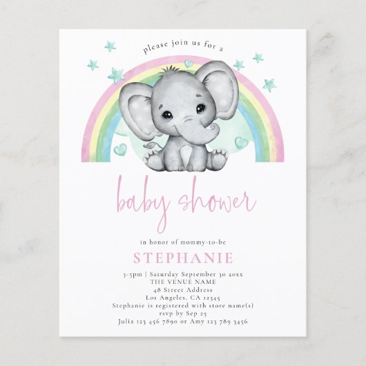 PAPIER Elephant Rainbow Pink Baby shower Flyer (Voorkant)