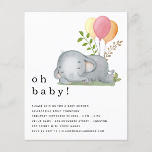 PAPIER   Elephant roze Baby shower Invite Flyer