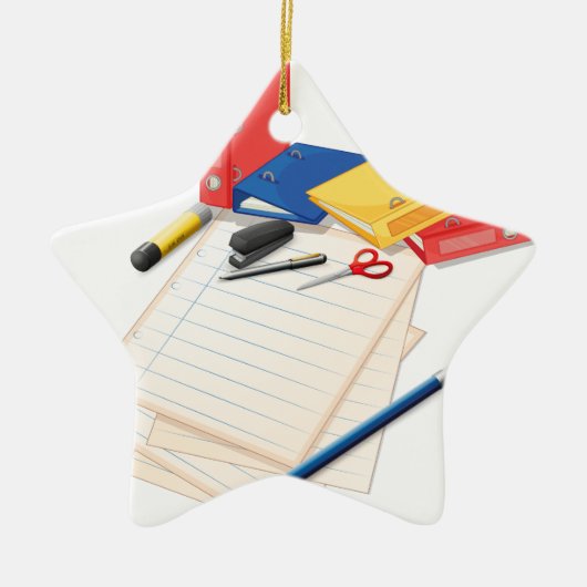 Papier en andere kantoorbenodigdheden keramisch ornament (Voorkant)