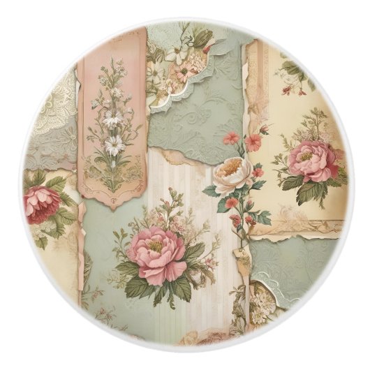  papier en bloemen keramische knop (Voorkant)