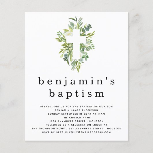 PAPIER | Eucalyptus Cross Baptisme Invitation Flyer (Voorkant)