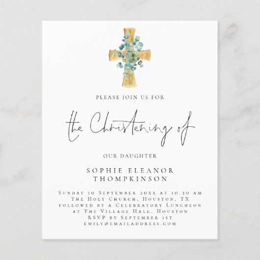 PAPIER | Eucalyptus Cross Script Christening Invit Flyer (Voorkant)