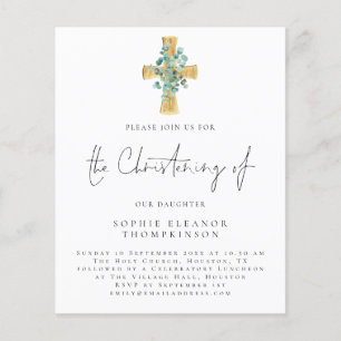 PAPIER Eucalyptus Cross Script Christening Invit Flyer