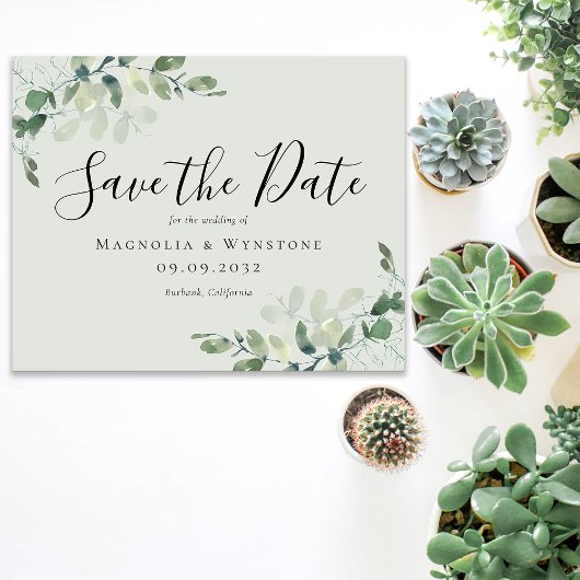 PAPIER Eucalyptus foto bruiloft Bewaar de datum Flyer