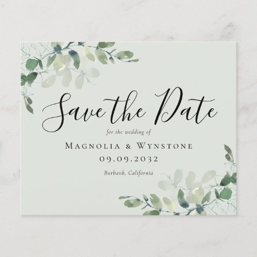 PAPIER Eucalyptus foto bruiloft Bewaar de datum Flyer (Voorkant)