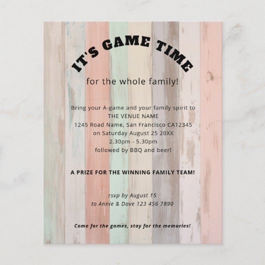 PAPIER familie games dag slogan gekleurd hout Flyer (Voorkant)