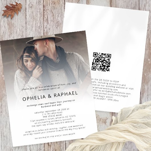 PAPIER foto overlay QR Bohemian bruiloft uitnodige Flyer