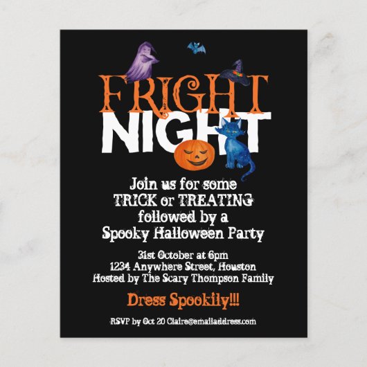 PAPIER | Fright Night Halloween Party Black Invite Flyer (Voorkant)