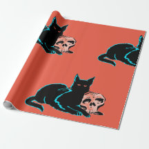 Papier, GEANIMAEERD, ZWARTE KAT, MET SKULL