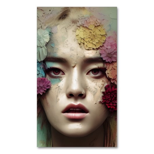 Papier gebarsten verf verdrietige  vrouwen magnetisch visitekaartje (Voorkant Verticaal)