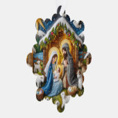 Papier Geboorte Kerst Ornament of Gift Label (Rechts)