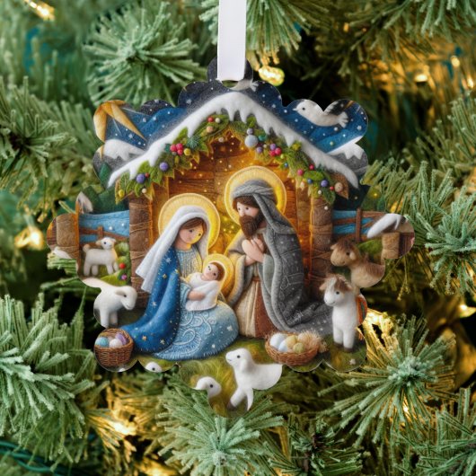 Papier Geboorte Kerst Ornament of Gift Label (Insitu (Drie))