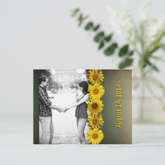  Papier Geel Zonnebloem Foto Bewaar de Datum Aankondigingskaart (Staand voorkant)