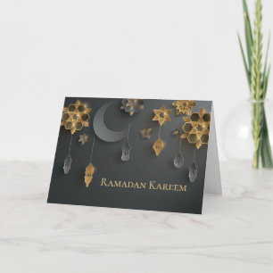 Papier gesneden Ramadan Lantaarns, Maan, Bloemen, Kaart