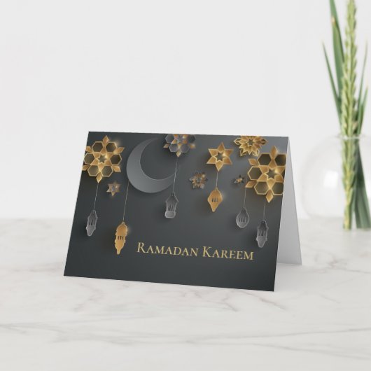 Papier gesneden Ramadan Lantaarns, Maan, Bloemen,  Kaart (Voorkant)