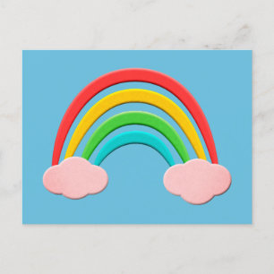 Papier gesneden regenboog en roze wolken briefkaart