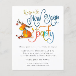 PAPIER | Glitter Funny Deer New Year Party nodigt Flyer