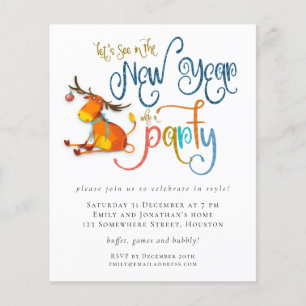 PAPIER   Glitter Funny Deer New Year Party nodigt  Flyer