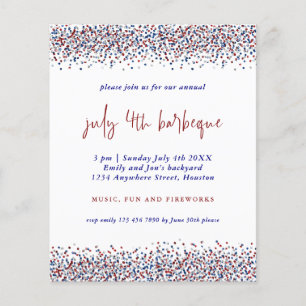 PAPIER Glitter Red Blue White, 4 juli BBQ Uitnod Flyer