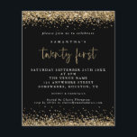 PAPIER | Gold Glitter 21st-uitnodiging voor zwarte Flyer<br><div class="desc">Paper Gold Glitter 21st Black Party nodigt u uit. Een voordelig PAPIER (geen kaart) alternatief ZONDER ENVELOPES bij KLEINERE grootte van 4, 5 x 5, 6 inch en tegen een budgetprijs. (Standaard A6-enveloppen zijn het dichtstbijzijnde formaat dat geschikt is). Elegant goudfaux glitter confetti border zijn bovenaan en onderaan en ook...</div>