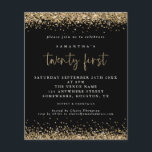 PAPIER | Gold Glitter 21st-uitnodiging voor zwarte Flyer<br><div class="desc">Paper Gold Glitter 21st Black Party nodigt u uit. Een voordelig PAPIER (geen kaart) alternatief ZONDER ENVELOPES bij KLEINERE grootte van 4, 5 x 5, 6 inch en tegen een budgetprijs. (Standaard A6-enveloppen zijn het dichtstbijzijnde formaat dat geschikt is). Elegant goudfaux glitter confetti border zijn bovenaan en onderaan en ook...</div>