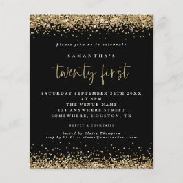 PAPIER | Gold Glitter 21st-uitnodiging voor zwarte Flyer