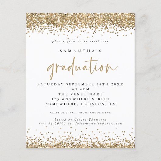 PAPIER Gold Glitter Border Afstuderen Uitnodiging Flyer (Voorkant)