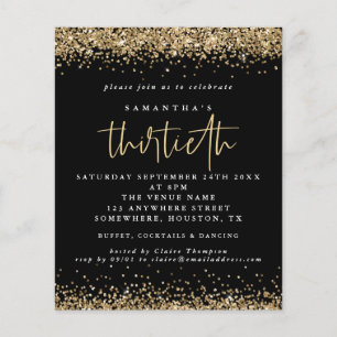 PAPIER Gold Glitter Dertigparty Black Invite Flyer