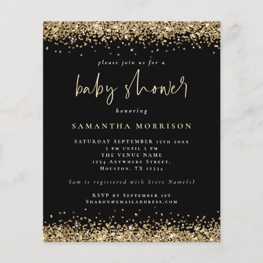 PAPIER Gold Glitter Girl Boy Baby shower Black Flyer (Voorkant)