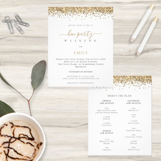 PAPIER | Gold Glitter Hen Weekend Itinerary Invite Flyer
