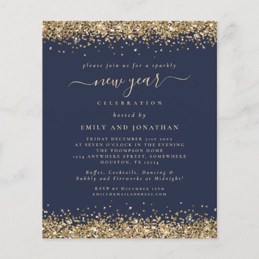 PAPIER Gold Glitter Navy Blue New Year Eve Party Flyer (Voorkant)