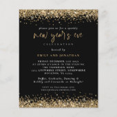 PAPIER | Gold Glitter New Years Eve Black Invite Flyer (Voorkant)