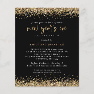 PAPIER Gold Glitter New Years Eve Black Invite Flyer