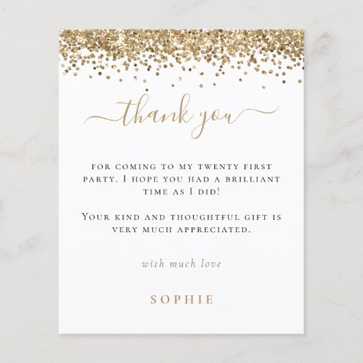 PAPIER | Gold Glitter Photo 21st-party Bedankt Flyer (Voorkant)