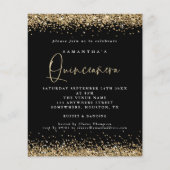PAPIER | Gold Glitter Quinceañera 15th Party Black Flyer (Voorkant)