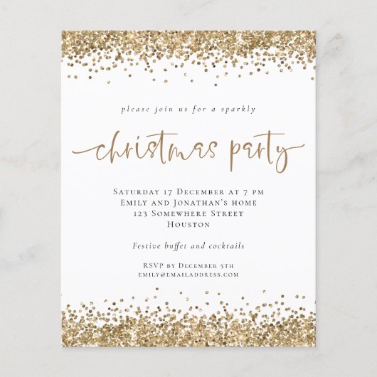 PAPIER | Gold Glitter Script-kerstparty uitnodigen Flyer (Voorkant)