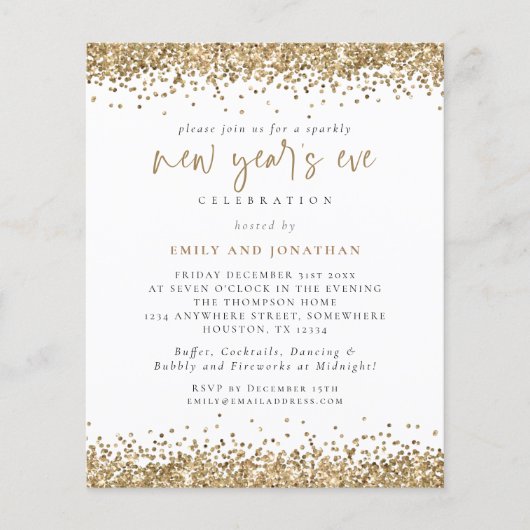 PAPIER | Gold Glitter Script New Years Eve Invite Flyer (Voorkant)