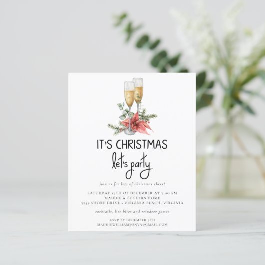 Papier | Gouden Confetti Champagne Let's Party Inv (Staand voorkant)