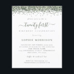 PAPIER Green Glitter 21e partij nodigt uit Flyer<br><div class="desc">Groene Glitter 21e partij nodigt uit. Een voordelig PAPIER (geen kaart) alternatief ZONDER ENVELOPES bij KLEINERE grootte van 4, 5 x 5, 6 inch en tegen een budgetprijs. (Standaard A6-enveloppen zijn het dichtstbijzijnde formaat dat geschikt is). Een grens van faux glitter in groen is bij de bovenkant aan elke kant,...</div>