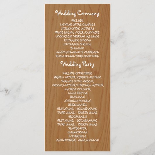 Papier hart op hout bruiloft programma programmakaart (Achterkant)