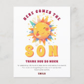 PAPIER Hier komt de zoon Baby shower dank u Flyer (Voorkant)