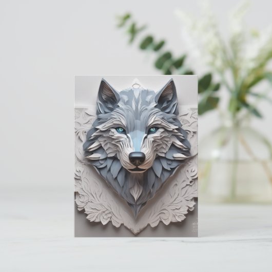 Papier is een 3D-volume dat het hoofd van een wolf Briefkaart (Staand voorkant)