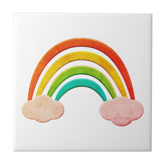  papier knippen regenboog en wolken tegeltje (Voorkant)