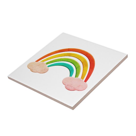  papier knippen regenboog en wolken tegeltje (Zijkant)