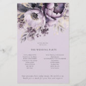 PAPIER Lila Paarse Bloemen Trouwprogramma Flyer (Achterkant)