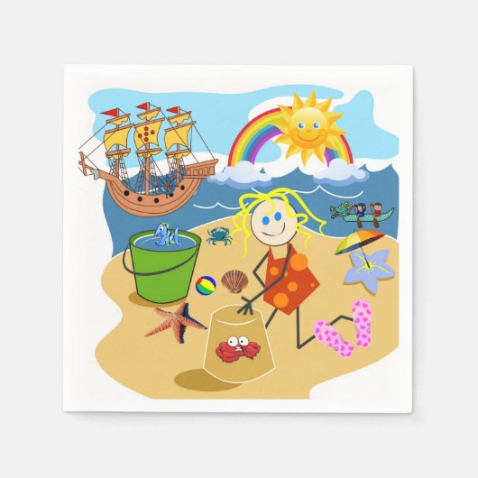 Papier-luiers, Beach Sun Rainbow Napkins Servet (Voorkant)